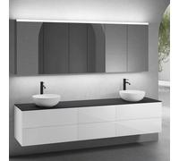 neoro n50 Ensemble de meubles l : 220 cm, 6 tiroirs, 2 vasques Ø 45 cm blanc mat, avec armoire de toilette,, 2#BN0106WM+2#BN0422WH+BN0421WH+BN0415BM+2#BN0473MI+BN0472MI,