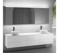 neoro n50 Ensemble de meubles l: 220 cm, 6 tiroirs, 2 vasques Ø 45 cm blanc mat, avec armoire de toilette pour la Suisse,, 2#BN0106WM+2#BN0422BWH+BN0421BWH+BN0415WH+2#BN0486MI+BN0485MI,