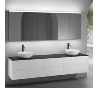 neoro n50 Ensemble de meubles l: 220 cm, 6 tiroirs, 2 vasques Ø 45 cm blanc mat, avec armoire de toilette,, 2#BN0106WM+2#BN0422BWM+BN0421BWM+BN0415BM+2#BN0473MI+BN0472MI,