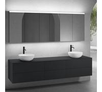 neoro n50 Ensemble de meubles l : 220 cm, 6 tiroirs, 2 vasques Ø 45 cm blanc mat, avec armoire de toilette,, 2#BN0106WM+2#BN0422BM+BN0421BM+BN0415BM+2#BN0473MI+BN0472MI,