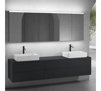 neoro n50 Ensemble de meubles l : 220 cm, 6 tiroirs, 2 vasques l : 58 cm blanc mat, avec armoire de toilette,, 2#BN0065WM+2#BN0422BM+BN0421BM+BN0415BM+2#BN0473MI+BN0472MI,
