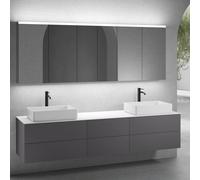 neoro n50 Ensemble de meubles l : 220 cm, 6 tiroirs, 2 vasques l : 58 cm blanc mat, avec armoire de toilette,, 2#BN0065WM+2#BN0422GR+BN0421GR+BN0415WH+2#BN0473MI+BN0472MI,