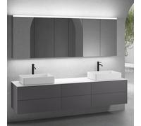 neoro n50 Ensemble de meubles l : 220 cm, 6 tiroirs, 2 vasques l : 58 cm blanc mat, avec armoire de toilette,, 2#BN0065WM+2#BN0422GR+BN0421GR+BN0415WM+2#BN0473MI+BN0472MI,