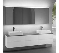 neoro n50 Ensemble de meubles l : 220 cm, 6 tiroirs, 2 vasques l : 58 cm blanc mat, avec armoire de toilette,, 2#BN0065WM+2#BN0422WM+BN0421WM+BN0415GR+2#BN0473MI+BN0472MI,