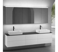 neoro n50 Ensemble de meubles l : 220 cm, 6 tiroirs, 2 vasques l : 58 cm blanc mat, avec armoire de toilette,, 2#BN0065WM+2#BN0422WM+BN0421WM+BN0415BM+2#BN0473MI+BN0472MI,