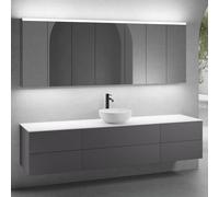 neoro n50 Ensemble de meubles l : 220 cm, 6 tiroirs, vasque Ø 40 cm blanc mat, avec armoire de toilette,, BN0064WM+2#BN0421GR+BN0423GR+BN0415WM+2#BN0472MI+BN0474MI,