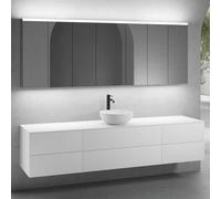 neoro n50 Ensemble de meubles l: 220 cm, 6 tiroirs, vasque Ø 40 cm blanc mat, avec armoire de toilette pour la Suisse,, BN0064WM+2#BN0421BWM+BN0423BWM+BN0415WH+2#BN0485MI+BN0487MI,