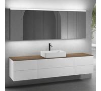 neoro n50 Ensemble de meubles l : 220 cm, 6 tiroirs, vasque l : 58 cm blanc mat, avec armoire de toilette,, BN0065WM+2#BN0421WM+BN0423WM+BN0415WL+2#BN0472MI+BN0474MI,