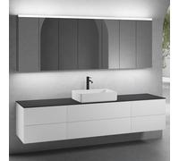 neoro n50 Ensemble de meubles l: 220 cm, 6 tiroirs, vasque l: 58 cm, blanc mat, avec armoire de toilette pour la Suisse,, BN0065WM+2#BN0421BWM+BN0423BWM+BN0415BM+2#BN0485MI+BN0487MI,