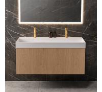 neoro n50 line Meuble bas l: 120 cm, 1 tiroir, façade en chêne striée, plan vasque cube, BN0464BPO+BN0146WM,