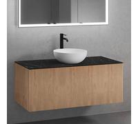 neoro n50 line Meuble bas l: 120 cm, 1 tiroir, façade en chêne striée, vasque Ø 45 cm blanc mat,, BN0106WM+BN0464BPO+BN0404C2,