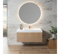 neoro n50 line Meuble bas l: 120 cm, 1 tiroir, façade en chêne striée, vasque area avec 1 trou percé blanc mat, avec miroir, BN0464BPO+BN0155WM+BEA056MI,