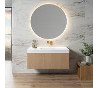 neoro n50 line Meuble bas l: 120 cm, 1 tiroir, façade en chêne striée, vasque area sans trou percé blanc mat, avec miroir, BN0464BPO+BN0160WM+BEA056MI,