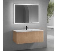 neoro n50 line Meuble bas l: 120 cm, 1 tiroir, façade en chêne striée, vasque avec 1 trou percé blanc mat, avec armoire de toilette n60, BN0100WM+BN0464BPO+BN0494MI,