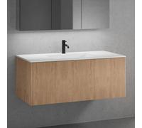 neoro n50 line Meuble bas l: 120 cm, 1 tiroir, façade en chêne striée, vasque avec 1 trou percé blanc mat, avec armoire de toilette, BN0100WM+BN0464BPO+BN0475MI,