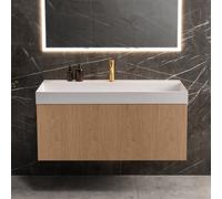 neoro n50 line Meuble bas l: 120 cm, 1 tiroir, façade en chêne striée, vasque cube, BN0464BPO+BN0145WM,