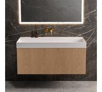 neoro n50 line Meuble bas l: 120 cm, 1 tiroir, façade en chêne striée, vasque cube, BN0464BPO+BN0150WM,
