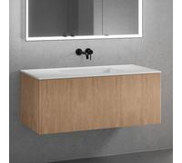neoro n50 line Meuble bas l: 120 cm, 1 tiroir, façade en chêne striée, vasque sans trou percé blanc mat, BN0101WM+BN0464BPO,