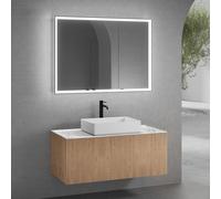 neoro n50 line Meuble bas l: 120 cm avec 1 tiroir, façade en chêne striée, vasque l : 58 cm, blanc mat, avec armoire de toilette n60, BN0065WM+BN0464BPO+BN0404C1+BN0494MI,