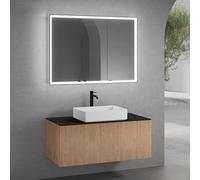 neoro n50 line Meuble bas l: 120 cm avec 1 tiroir, façade en chêne striée, vasque l : 58 cm, blanc mat, avec armoire de toilette n60, BN0065WM+BN0464BPO+BN0404C2+BN0494MI,