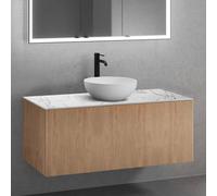 neoro n50 line Meuble bas l: 120 cm avec 1 tiroir, façade en chêne striée, vasque l : 58 cm, blanc mat,, BN0065WM+BN0464BPO+BN0404C1,