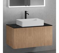 neoro n50 line Meuble bas l: 120 cm avec 1 tiroir, façade en chêne striée, vasque l : 58 cm, blanc mat,, BN0065WM+BN0464BPO+BN0404C2,