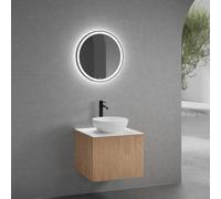 neoro n50 line Meuble bas l: 60 cm, 1 tiroir, façade en chêne striée, vasque Ø 40 cm blanc mat, plan de toilette blanc mat, avec miroir, BN0064WM+BN0461BPO+BN0401WM+BN0021MI,