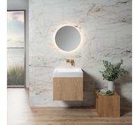 neoro n50 line Meuble bas l: 60 cm, 1 tiroir, façade en chêne striée, vasque area sans trou percé blanc mat, avec miroir, BN0461BPO+BN0157WM+BEA032MI,