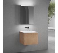 neoro n50 line Meuble bas l: 60 cm, 1 tiroir, façade en chêne striée, vasque sans trou percé blanc mat, avec armoire de toilette, BN0093WM+BN0461BPO+BN0472MI,
