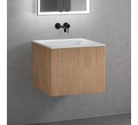 neoro n50 line Meuble bas l: 60 cm, 1 tiroir, façade en chêne striée, vasque sans trou percé blanc mat, BN0093WM+BN0461BPO,