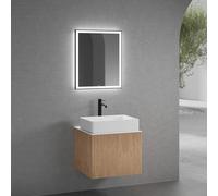 neoro n50 line Meuble bas l: 60 cm avec 1 tiroir, façade en chêne striée, vasque l : 58 cm, blanc mat, plan de toilette blanc mat, avec miroir, BN0065WM+BN0461BPO+BN0401WM+BN0014MI,