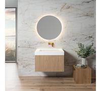 neoro n50 line Meuble bas l: 80 cm, 1 tiroir, façade en chêne striée, vasque area sans trou percé blanc mat, avec miroir, BN0462BPO+BN0158WM+BEA033MI,