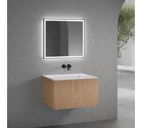 neoro n50 line Meuble bas l: 80 cm, 1 tiroir, façade en chêne striée, vasque sans trou percé blanc mat, avec miroir, BN0095WM+BN0462BPO+BN0015MI,