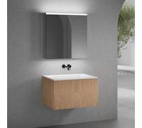 neoro n50 line Meuble bas l: 80 cm, 1 tiroir, façade en chêne striée, vasque sans trou percé blanc mat, avec armoire de toilette, BN0095WM+BN0462BPO+BN0473MI,