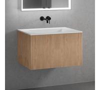 neoro n50 line Meuble bas l: 80 cm, 1 tiroir, façade en chêne striée, vasque sans trou percé blanc mat, BN0095WM+BN0462BPO,