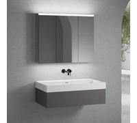 neoro n50 Meuble bas l : 100 cm, 1 tiroir, vasque blanc mat sans trou percé, avec armoire de toilette,, BN0135WM+BN0413GR+BN0474MI,