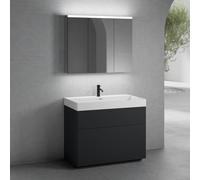neoro n50 Meuble bas l : 100 cm, 2 tiroirs, vasque blanc mat avec 1 trou percé, avec armoire de toilette,, BN0139WM+BN0443BM+BN0474MI,