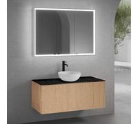 neoro n50 Meuble bas l: 120 cm, 1 tiroir, façade en chêne lisse, vasque Ø 45 cm blanc mat, avec armoire de toilette n60, BN0106WM+BN0434BFO+BN0404C2+BN0494MI,