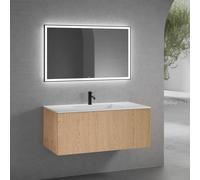 neoro n50 Meuble bas l: 120 cm, 1 tiroir, façade en chêne lisse, vasque avec 1 trou de robinetterie blanc mat, avec miroir, BN0100WM+BN0434BFO+BN0017MI,