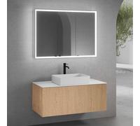 neoro n50 Meuble bas l: 120 cm, 1 tiroir, façade en chêne lisse, vasque l: 58 cm, blanc mat, plan de toilette blanc mat, avec armoire de toilette n60, BN0065WM+BN0434BFO+BN0404WM+BN0494MI,