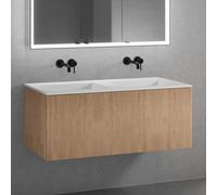 neoro n50 Meuble bas l: 120 cm, 1 tiroir, façade en chêne striée, double vasque sans trou percé blanc mat, BN0099WM+BN0464BPO,