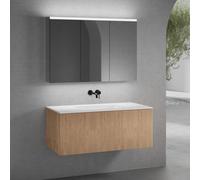 neoro n50 Meuble bas l: 120 cm, 1 tiroir, façade en chêne striée, vasque sans trou percé blanc mat, avec armoire de toilette, BN0101WM+BN0464BPO+BN0475MI,
