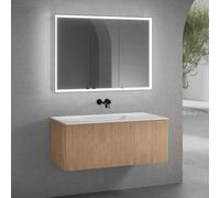 neoro n50 Meuble bas l: 120 cm, 1 tiroir, façade en chêne striée, vasque sans trou percé blanc mat, avec armoire de toilette n60, BN0101WM+BN0464BPO+BN0494MI,