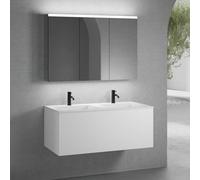 neoro n50 Meuble bas l: 120 cm, 1 tiroir, plan vasque double avec 2 trous de robinetterie, blanc mat, avec armoire de toilette,, BN0098WM+BN0434WM+BN0475MI,