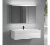 neoro n50 Meuble bas l : 120 cm, 1 tiroir, vasque blanc mat avec 1 trou percé, avec armoire de toilette,, BN0140WM+BN0414WH+BN0475MI,