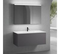 neoro n50 Meuble bas l: 120 cm, 1 tiroir, vasque blanche avec 1 trou de robinetterie, avec armoire de toilette, BN0100WH+BN0434GR+BN0475MI,