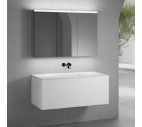 neoro n50 Meuble bas l: 120 cm, 1 tiroir, vasque blanche mate sans trou de robinetterie, avec armoire de toilette,, BN0101WM+BN0434WM+BN0475MI,