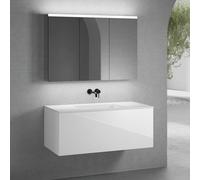 neoro n50 Meuble bas l: 120 cm, 1 tiroir, vasque blanche mate sans trou de robinetterie, avec armoire de toilette,, BN0101WM+BN0434WH+BN0475MI,