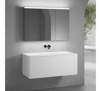 neoro n50 Meuble bas l: 120 cm, 1 tiroir, vasque blanche sans trou de robinetterie, avec armoire de toilette,, BN0101WH+BN0434WM+BN0475MI,