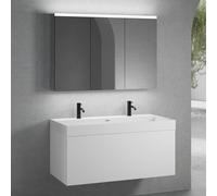 neoro n50 Meuble bas l : 120 cm, 1 tiroir, vasque double blanc mat avec 2 trous percés, avec armoire de toilette,, BN0141WM+BN0434WM+BN0475MI,